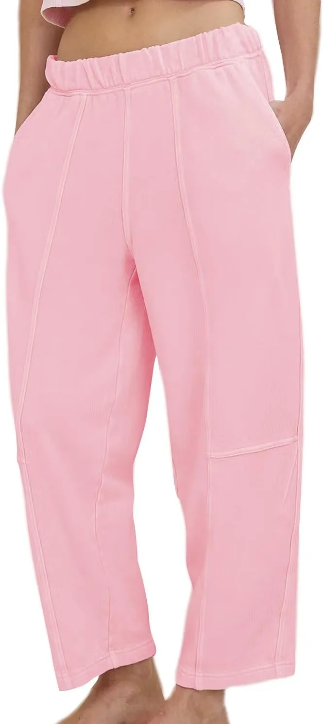 Ainangua Womens Baggy Barrel Wide Leg Sweatpants Casual Mid Rise Elastic Waisted Palazzo Harem Pants with Pockets