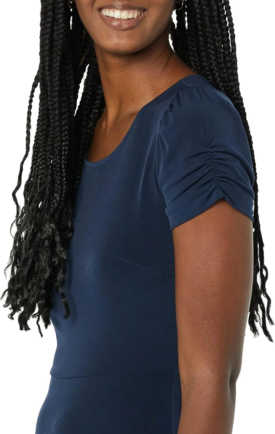 Amazon Essentials Women's Gathered Short Sleeve Crew Neck A-line Dress (Available in Plus Size)