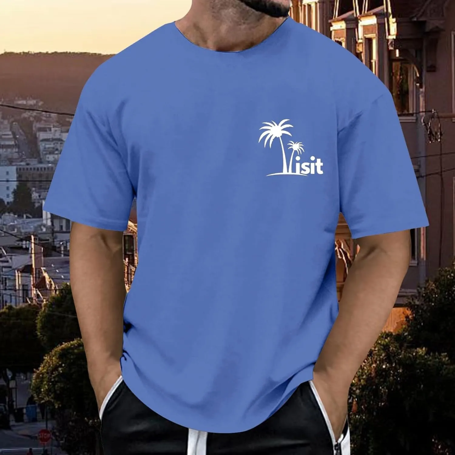 Big and Tall T-Shirts for Man Oversized Tropical Palm Print Tee Shirts Lightweight Quick Dry Summer Beach T Shirt
