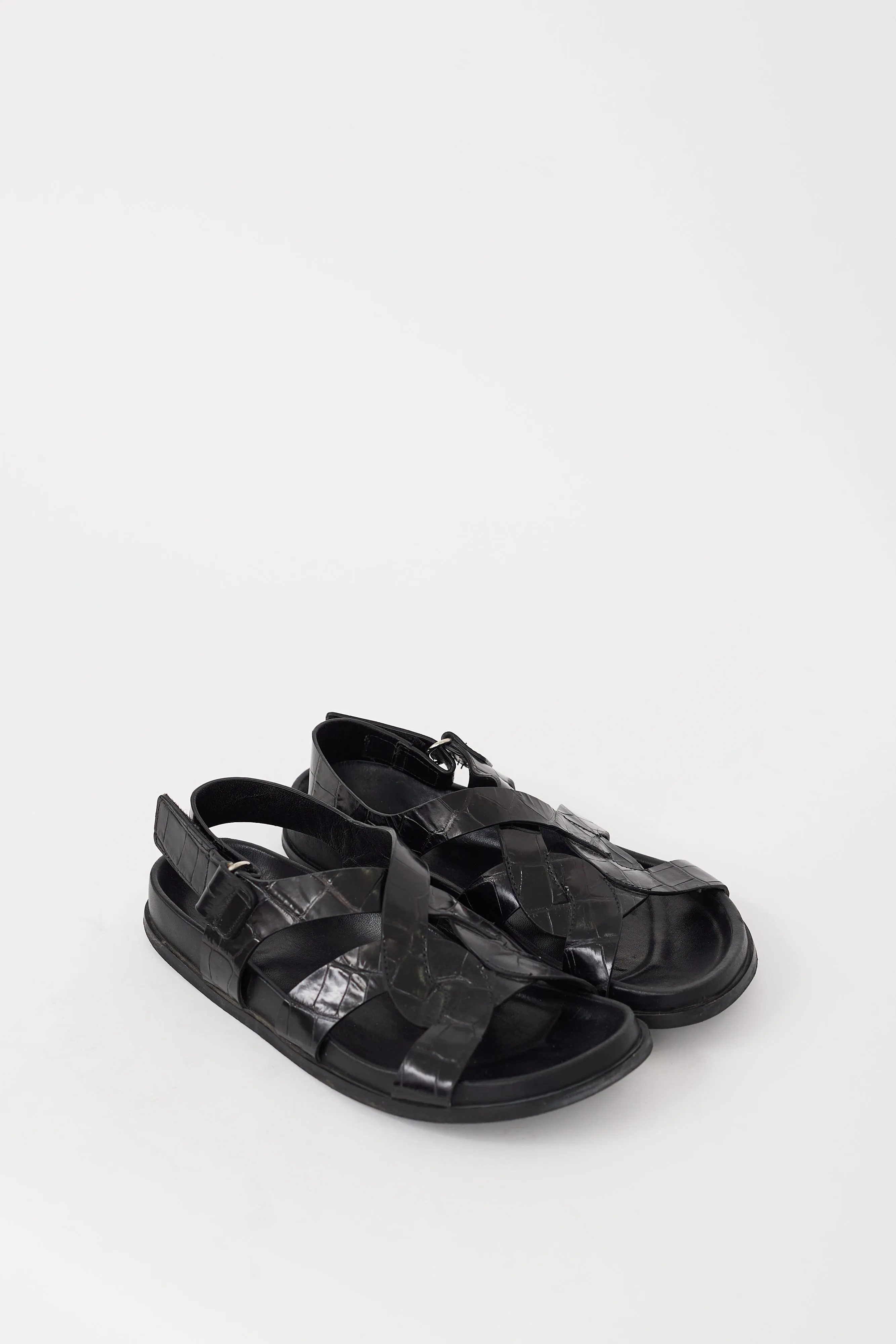 Black Embossed Leather The Chunky Criss Cross Sandal