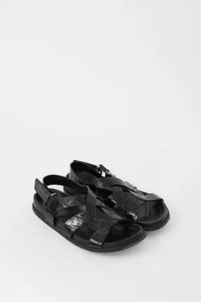 Black Embossed Leather The Chunky Criss Cross Sandal