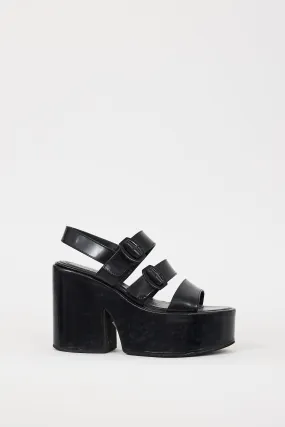 Black Leather Cross Strap Platform Sandal