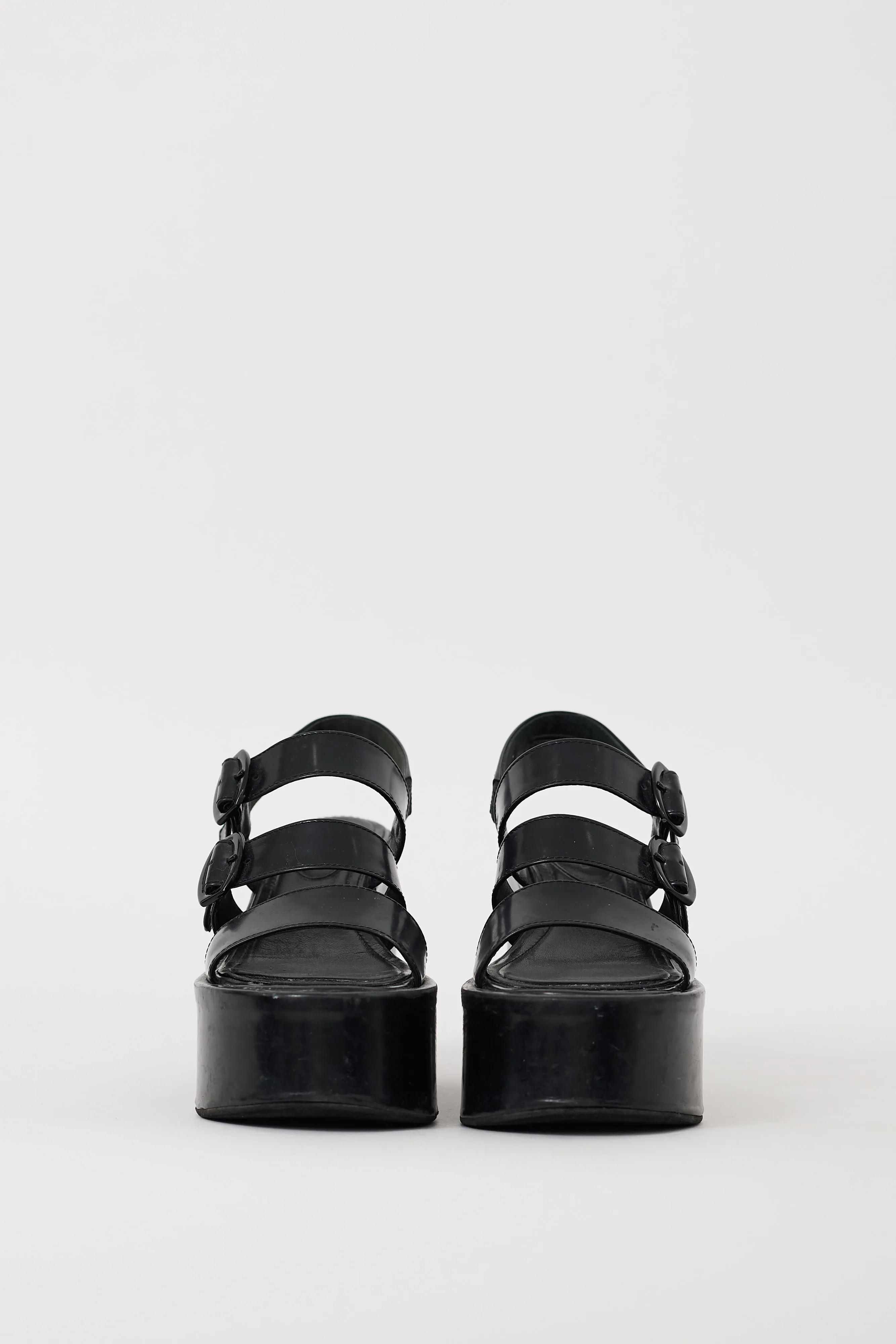 Black Leather Cross Strap Platform Sandal