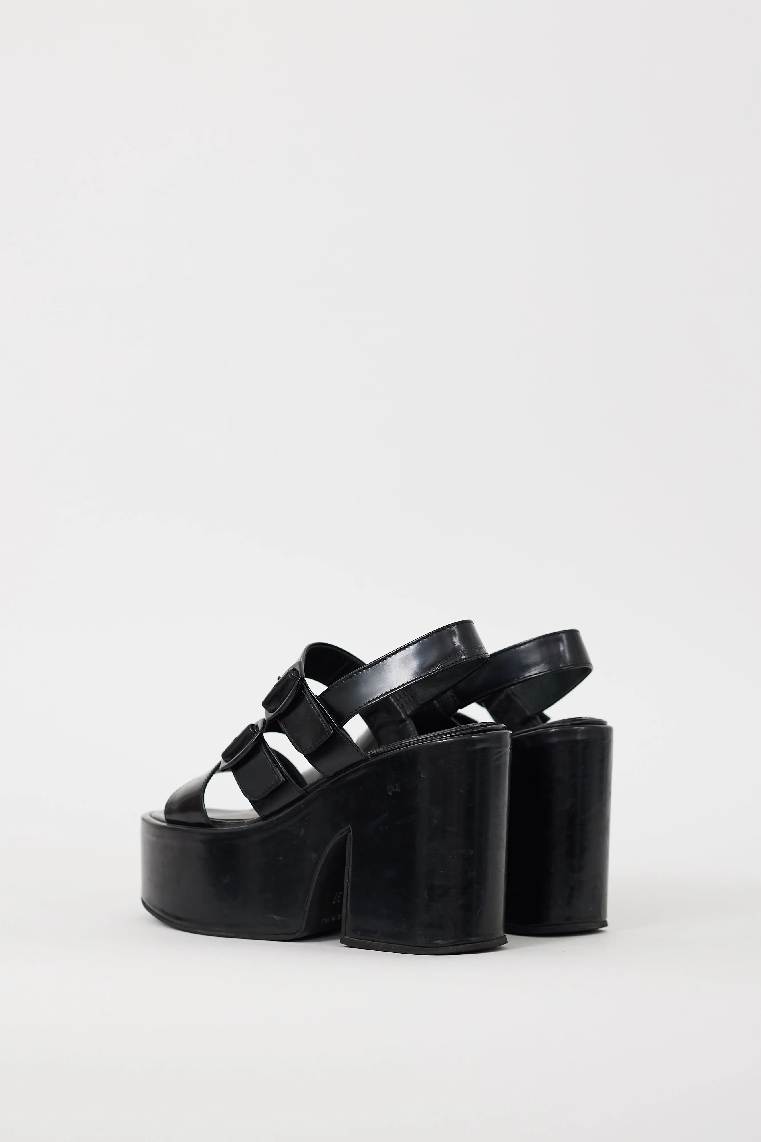 Black Leather Cross Strap Platform Sandal