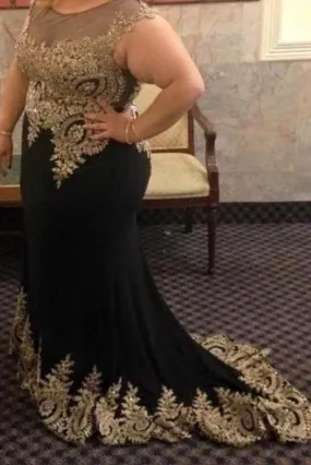 Black Mermaid Sleeveless with Lace Appliques Plus Size Prom Dress