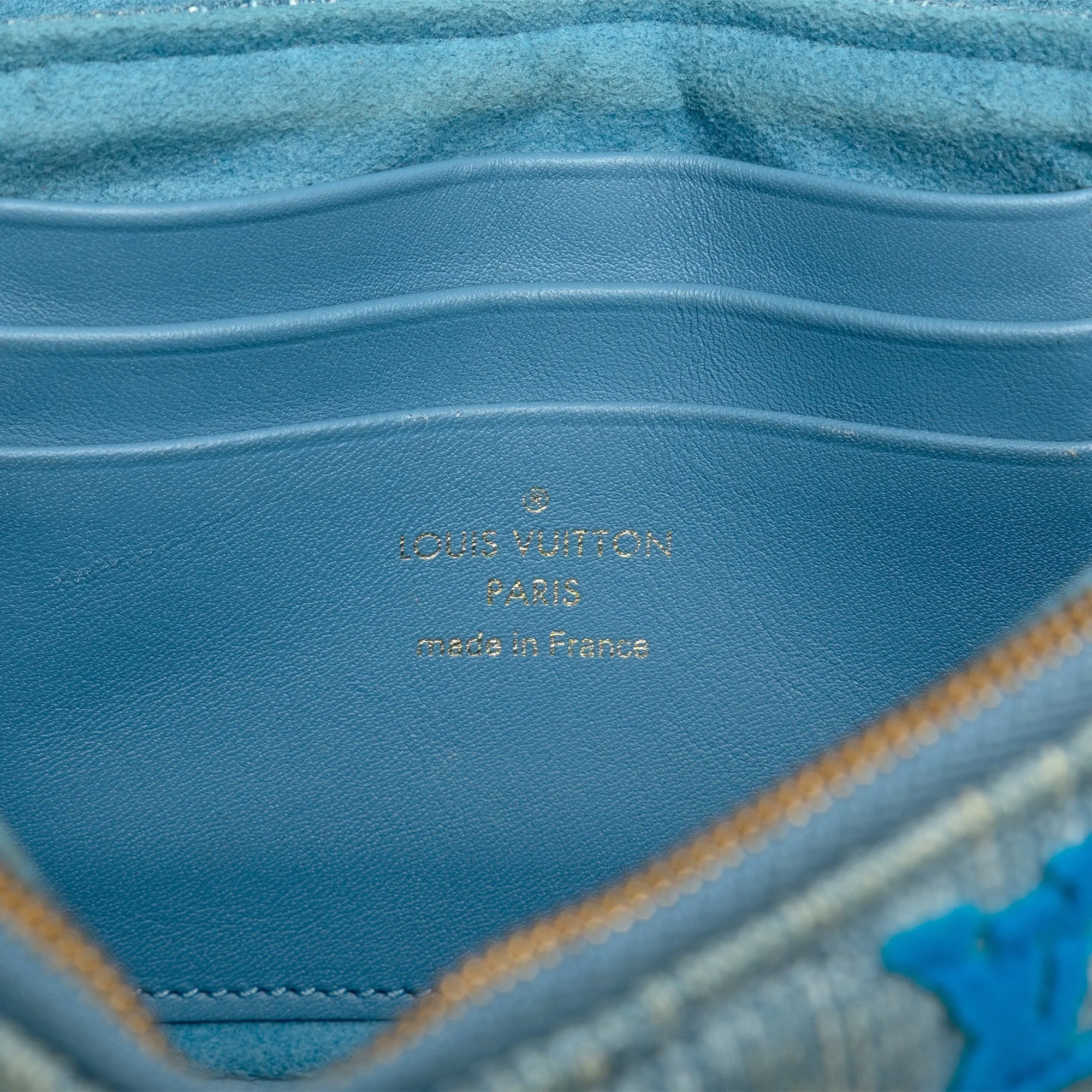 Blue Louis Vuitton Embroidered Monogram Denim New Wave Chain Pochette Crossbody Bag
