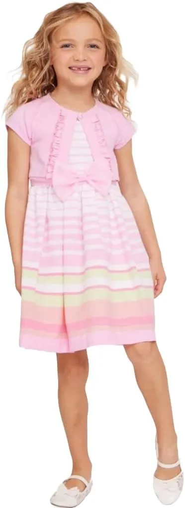 Bonnie Jean Girl's Easter Dress - Spring Striped Dress with Cardigan for Baby Toddler Little and Big Girls