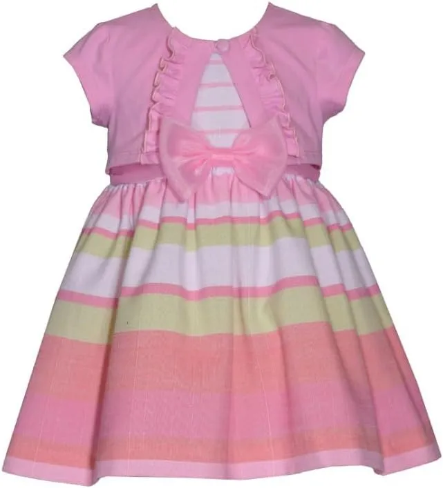Bonnie Jean Girl's Easter Dress - Spring Striped Dress with Cardigan for Baby Toddler Little and Big Girls
