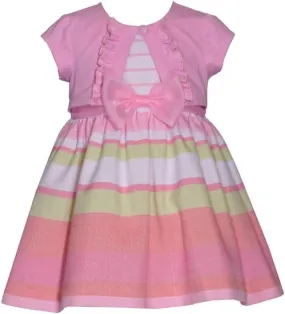 Bonnie Jean Girl's Easter Dress - Spring Striped Dress with Cardigan for Baby Toddler Little and Big Girls