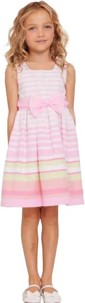 Bonnie Jean Girl's Easter Dress - Spring Striped Dress with Cardigan for Baby Toddler Little and Big Girls