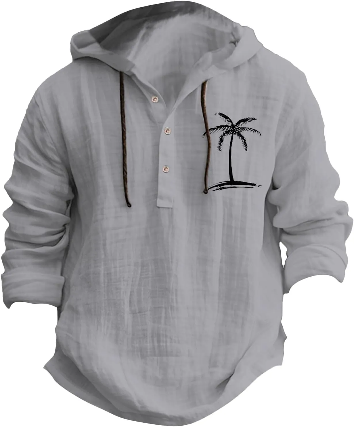 Cotton Linen Shirts for Men Trendy Tropical Beach Palm Print Cuban Guayabera Shirt Retro Long Sleeve Summer Tops