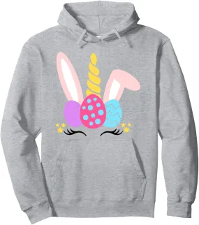 Cute Easter Unicorn Bunny Face Pastel Design Girls, Toddlers Pullover Hoodie