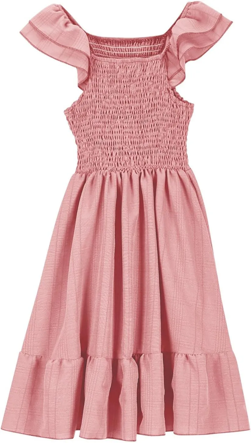 Girls Summer Dresses Cute Ruffle Sleeve Smocked Flowy Kids Spring Dress Party Sundresses 3-12 Years