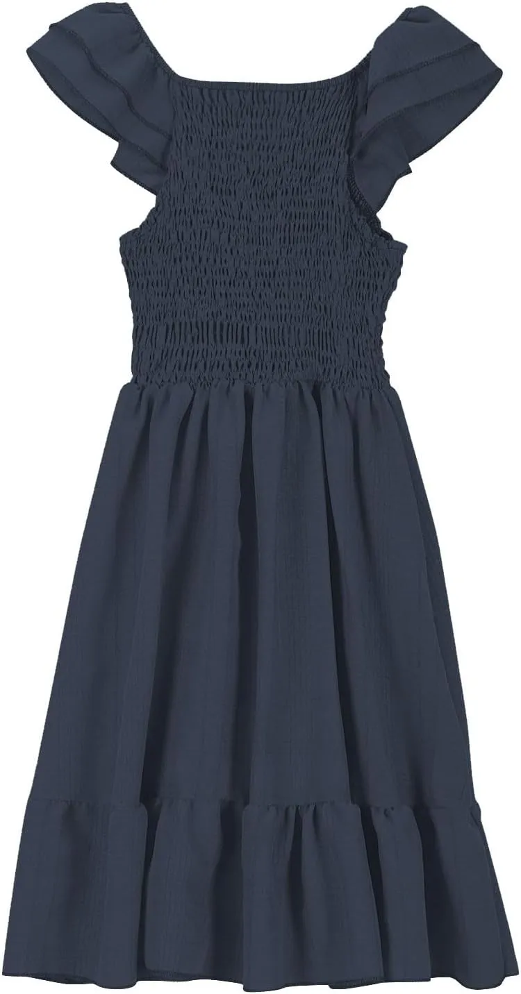 Girls Summer Dresses Cute Ruffle Sleeve Smocked Flowy Kids Spring Dress Party Sundresses 3-12 Years