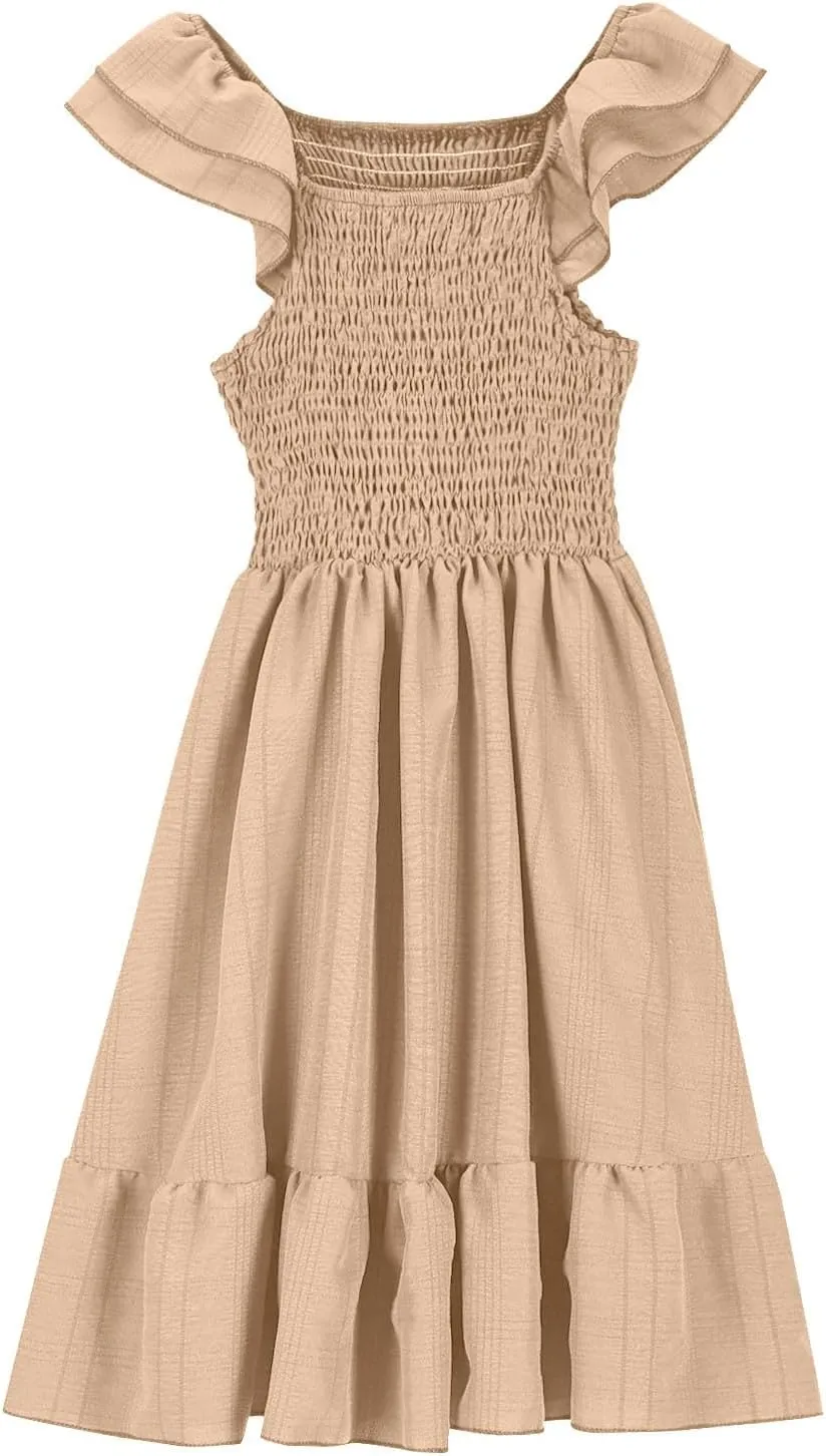 Girls Summer Dresses Cute Ruffle Sleeve Smocked Flowy Kids Spring Dress Party Sundresses 3-12 Years