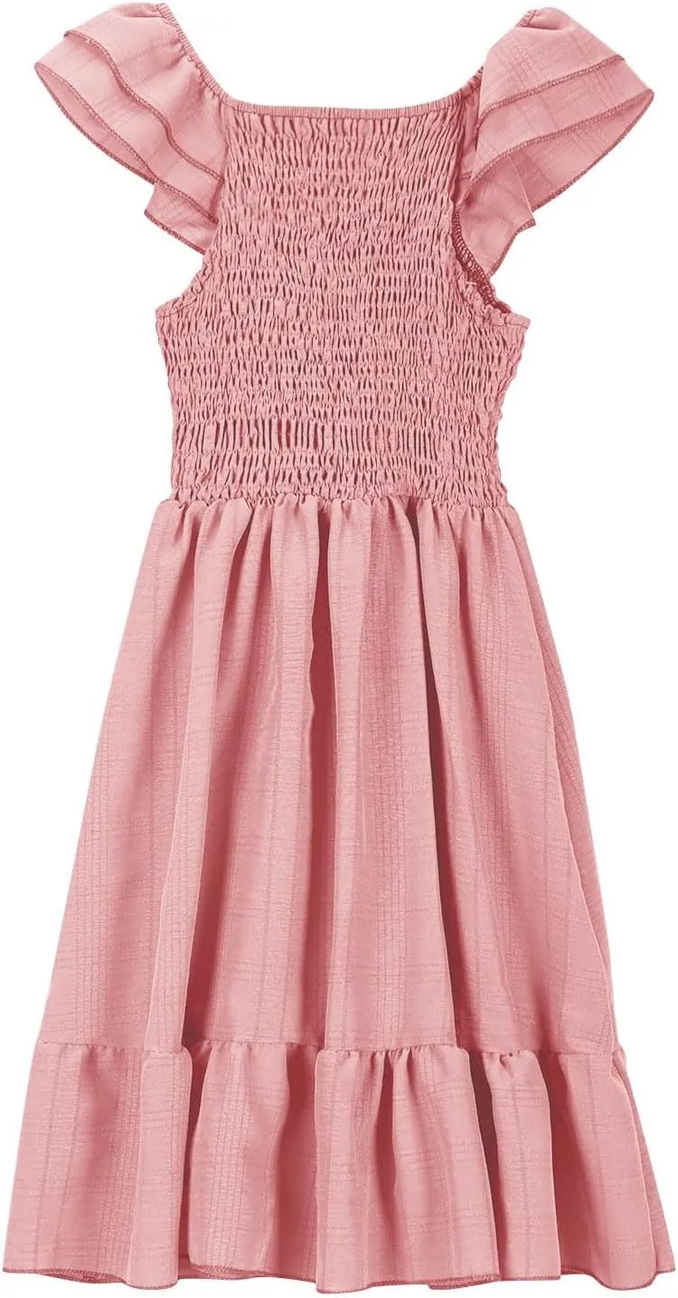 Girls Summer Dresses Cute Ruffle Sleeve Smocked Flowy Kids Spring Dress Party Sundresses 3-12 Years