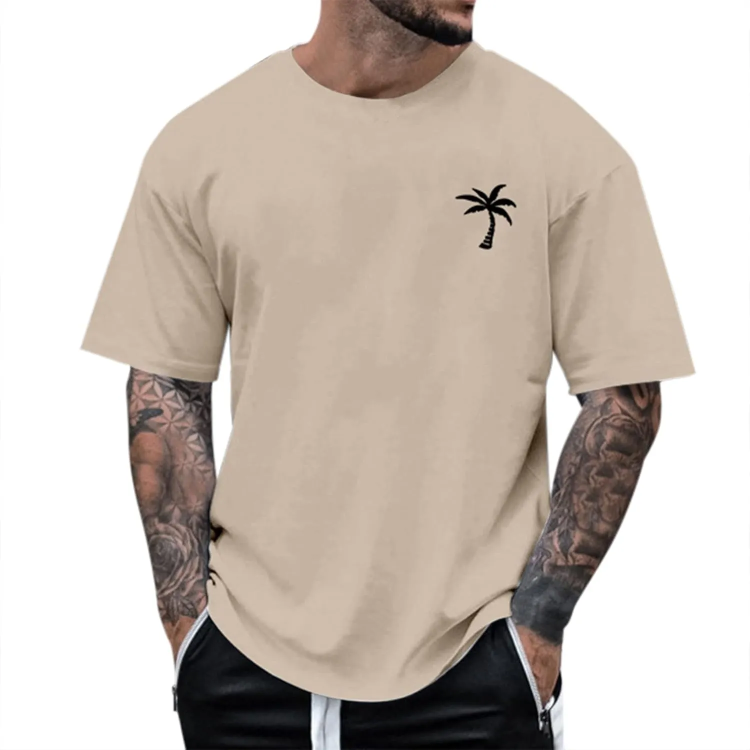 Hawaiian Shirt for Men Crewneck Short Sleeve Tropical Print Streetwear Tops Casual Loose Summer Beach Holiday Basic Tees 2025