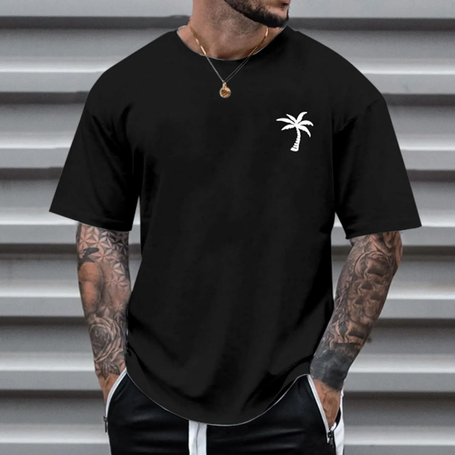 Hawaiian Shirt for Men Crewneck Short Sleeve Tropical Print Streetwear Tops Casual Loose Summer Beach Holiday Basic Tees 2025