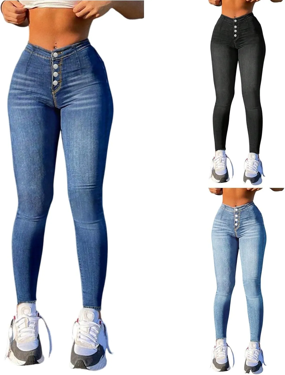 Jeggings for Women Tummy Control Mid Rise Skinny Jeans Leggings Petite Ladies Denim Joggers with Pockets