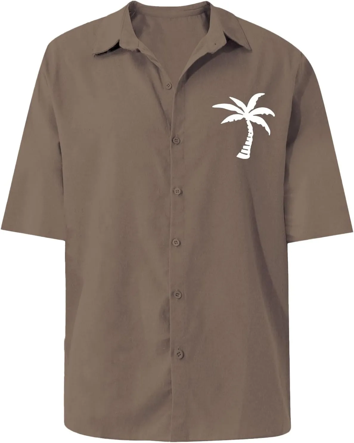 Linen Button Down Shirts Mens Summer Palm Print Short Sleeve Tropical Beach Tops Lightweight Quick Dry Hawaiian Shirt