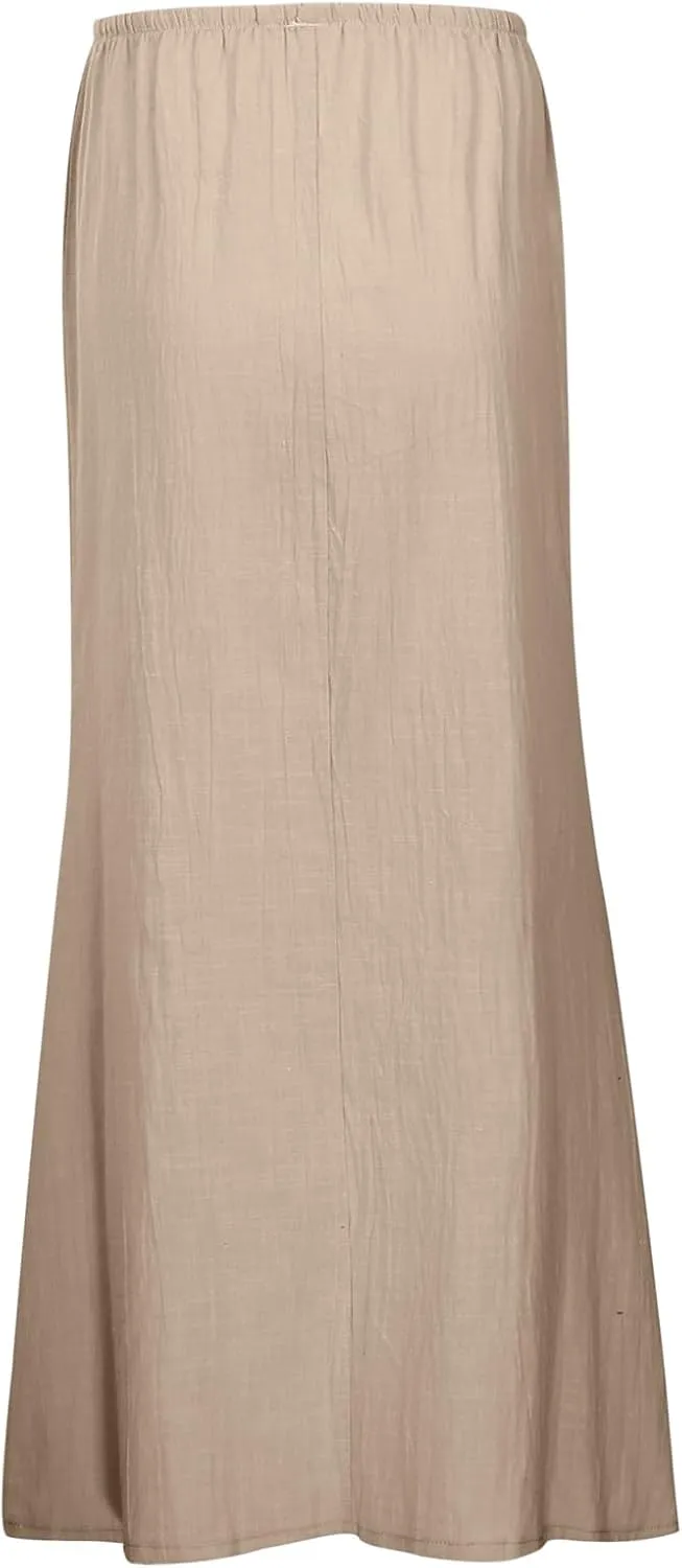 Linen Maxi Skirts for Women Trendy Summer Comfy Drawstring A Line Skirts Casual Beach Vacation Boho Flowy Long Skirts