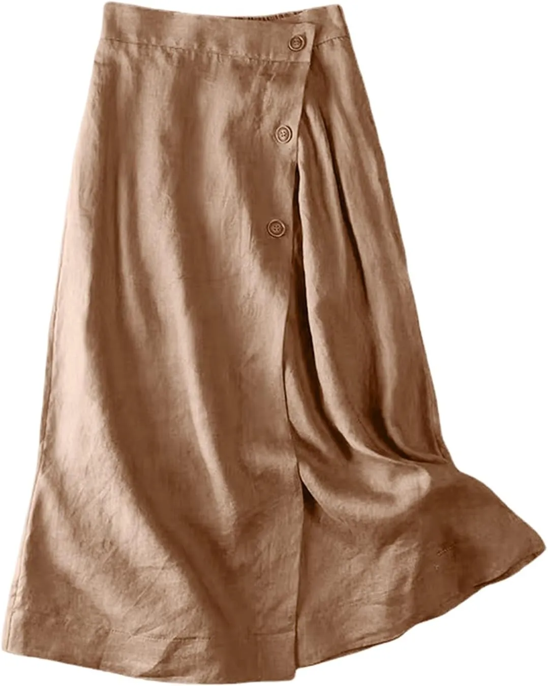 Linen Midi Skirt Womens Skirts 2025 Beach High Waisted Midi Skirt with Pockets Button Flowy A Line Boho Summer Skirts