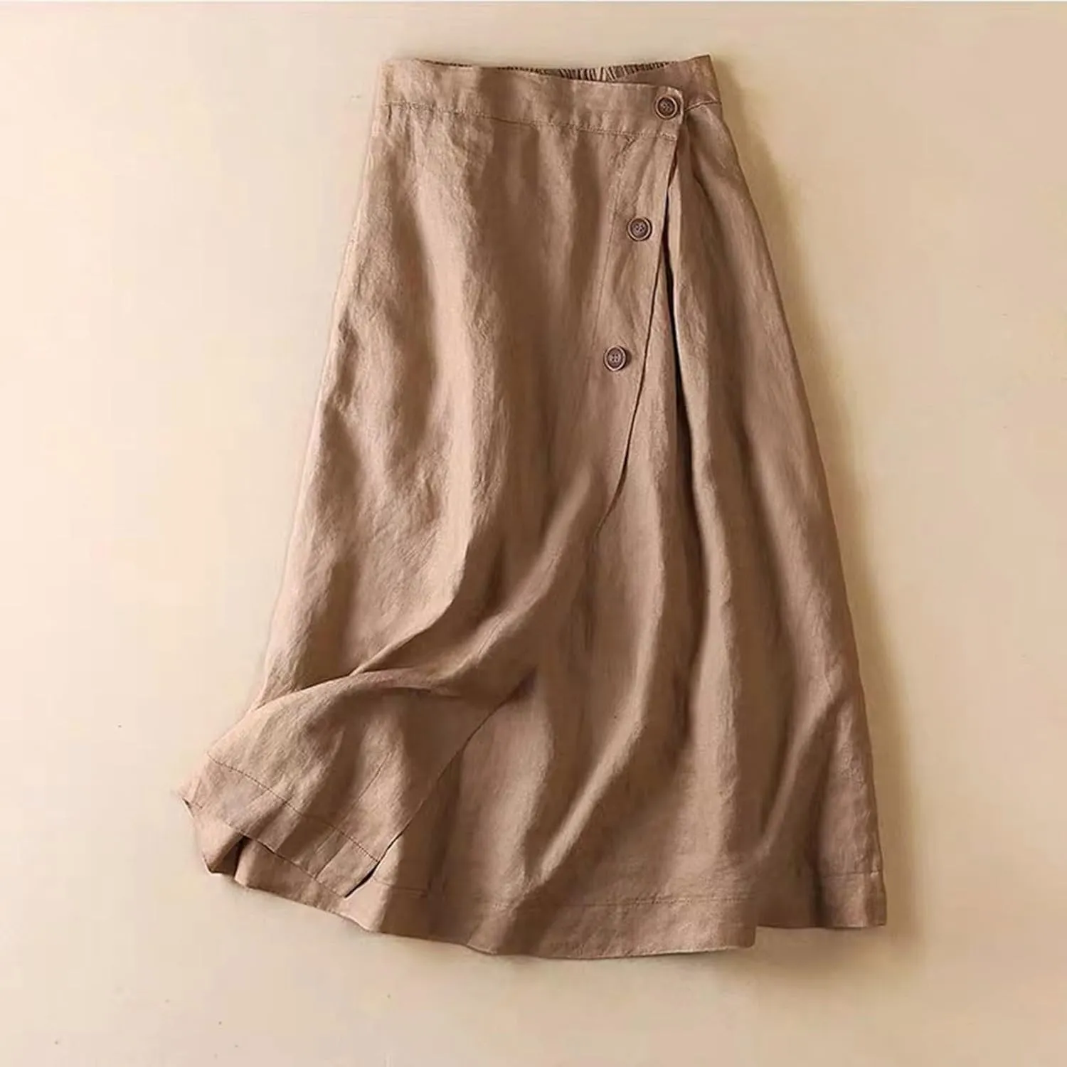 Linen Midi Skirt Womens Skirts 2025 Beach High Waisted Midi Skirt with Pockets Button Flowy A Line Boho Summer Skirts