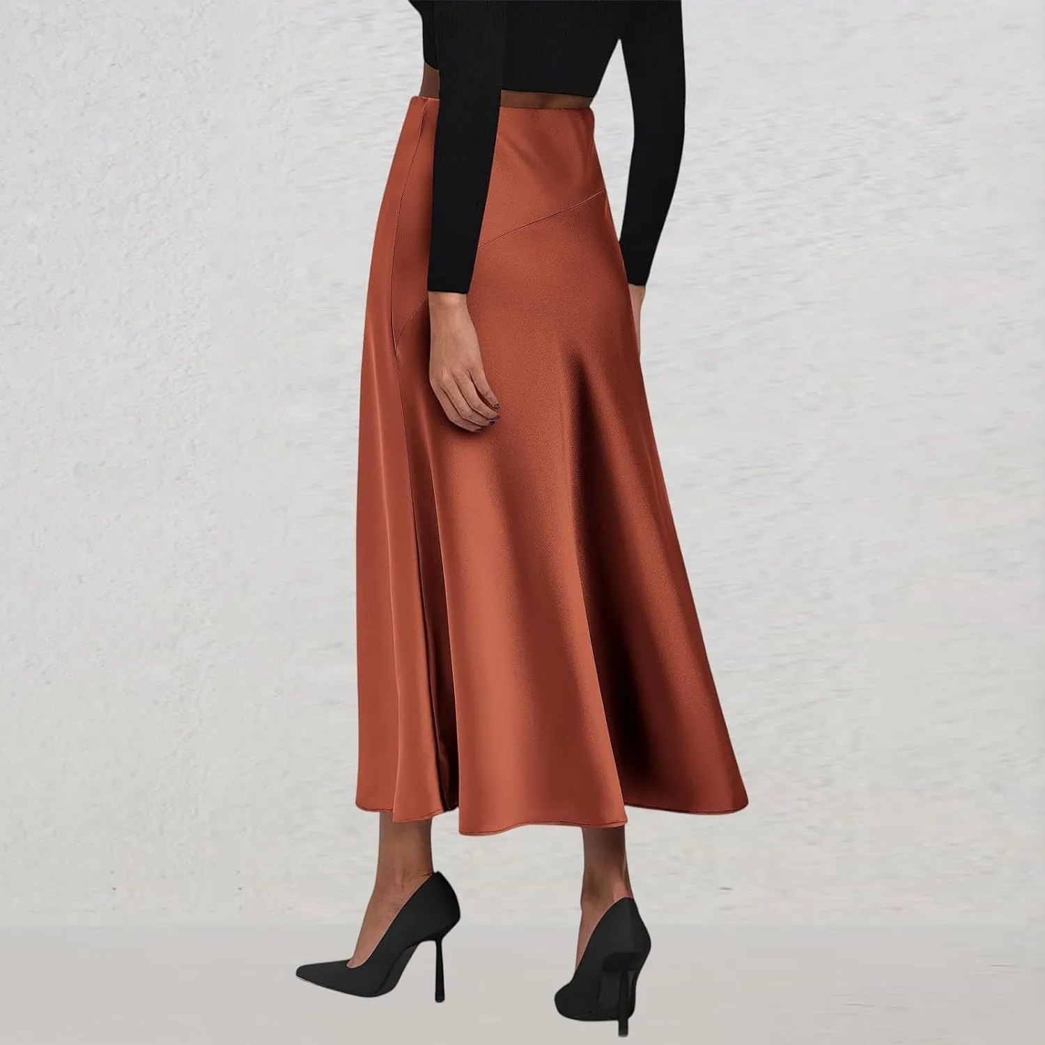 Long Skirts for Women 2025 Summer Vacation Satin Elastic High Waisted A Line Slip Skirt Elegant Work Office Maxi Skirt
