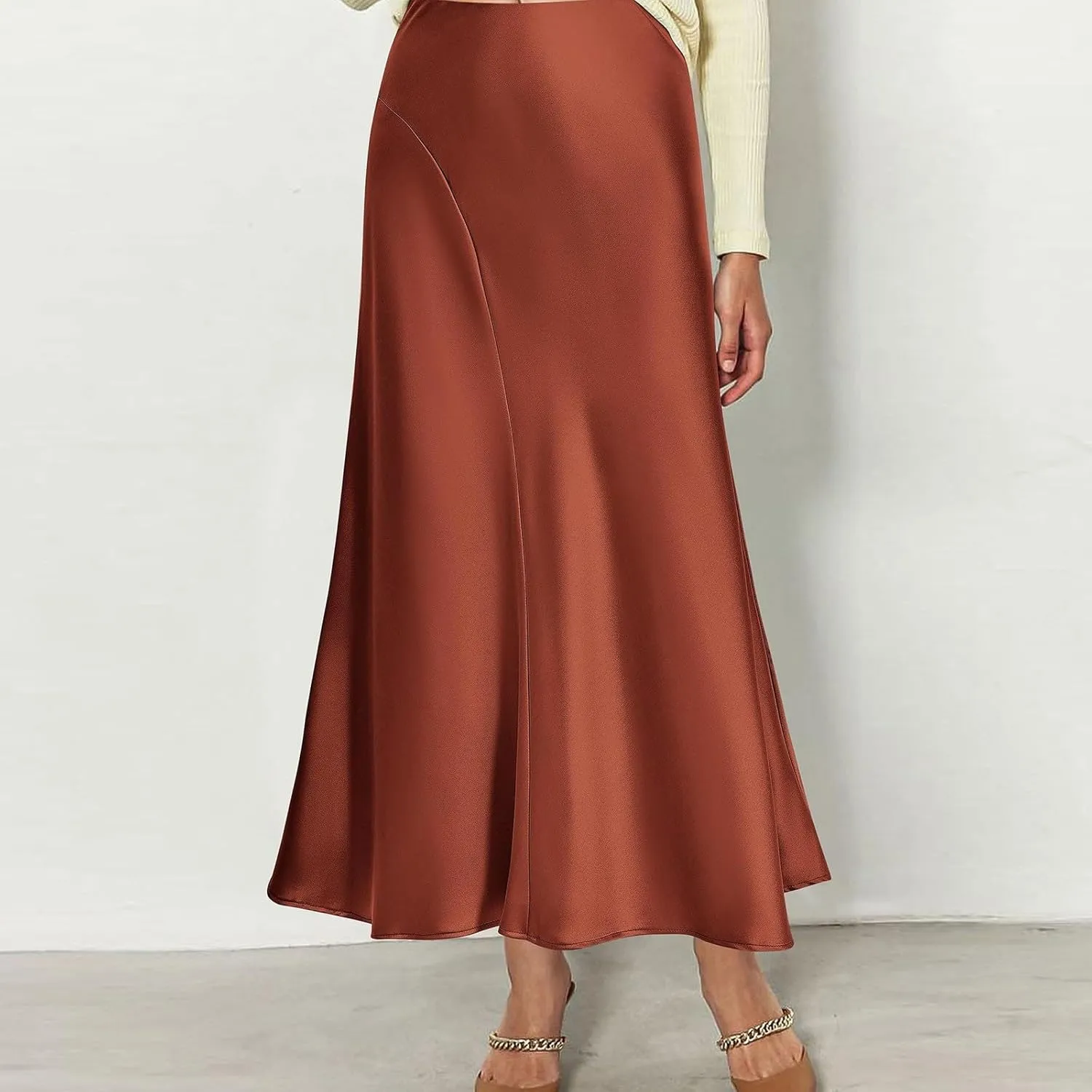 Long Skirts for Women 2025 Summer Vacation Satin Elastic High Waisted A Line Slip Skirt Elegant Work Office Maxi Skirt
