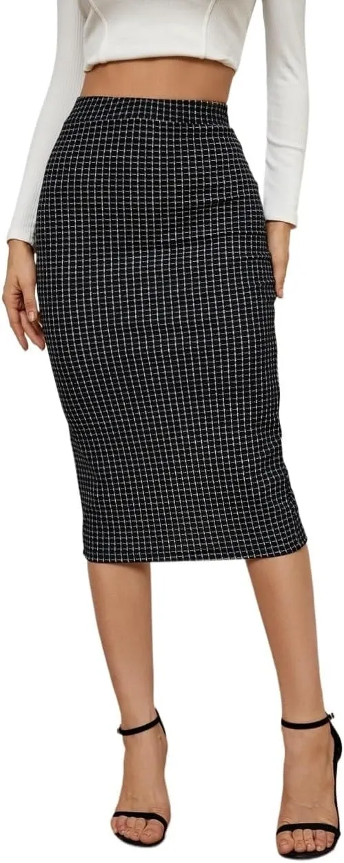 Maxi Skirts for Women Plaid Slit Back Skirt Workwear
