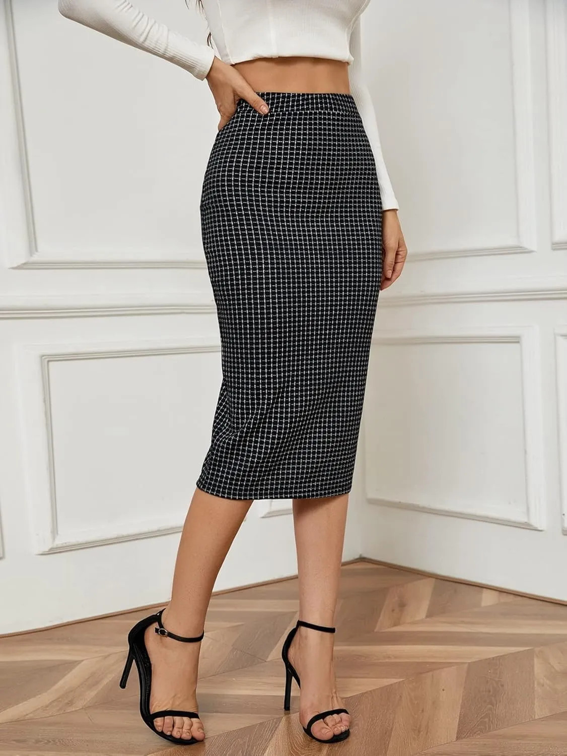 Maxi Skirts for Women Plaid Slit Back Skirt Workwear