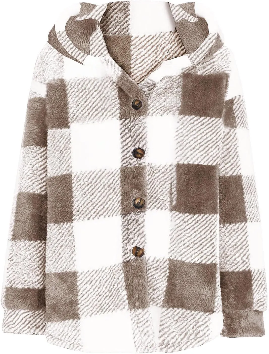 Men's Fuzzy Sherpa Jackets Fleece Hoodie Casual Warm Winter Jacket Button Down Long Sleeve Plaid Fall Fashion Outwear