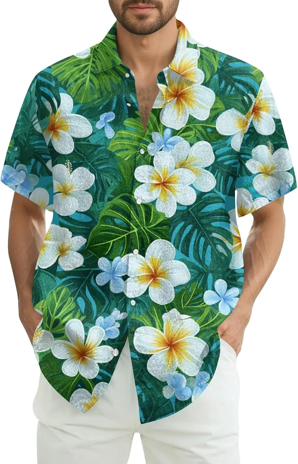 Mens Hawaiian Shirt Button Down Short Sleeve Beach Shirts Floral Tropical Print 2025 Summer Tshirt Lapel Collared Tops
