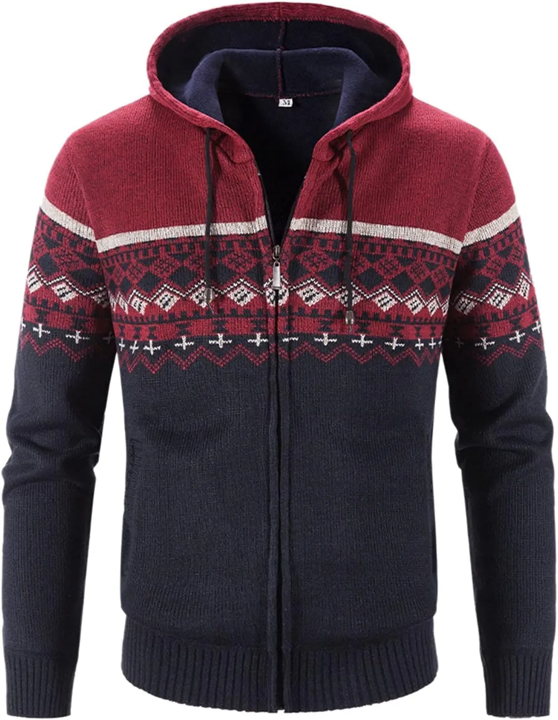 Mens Heavy Warm Sherpa Fleece Lined Stripe Hoodie Jackets Zip Up Thick Cable Knitted Cardigan Sweater Coats