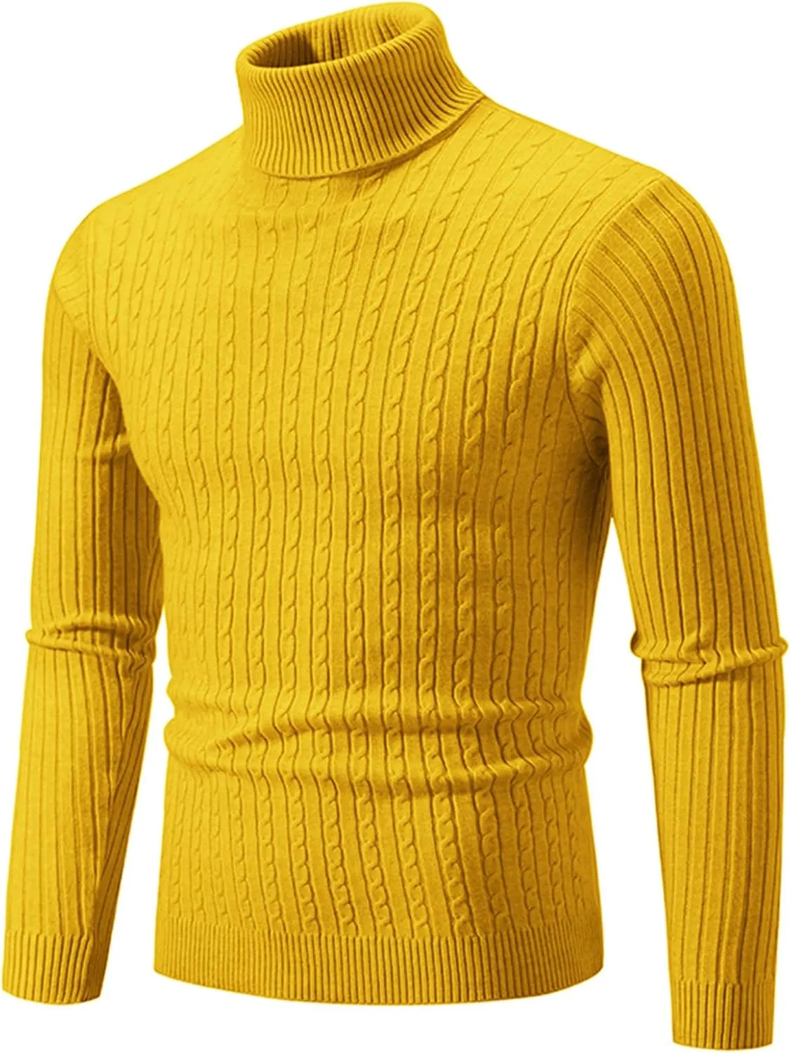 Mens Turtleneck Sweater Slim Fit Cable Knitted Casual Pullover Lightweight Ribbed Long Sleeve Sweaters