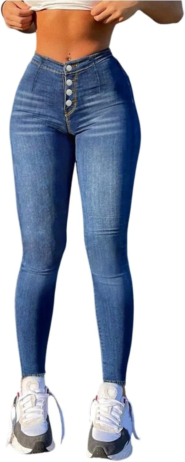 Mid Rise Jeans for Women Tummy Control Skinny Jean Leggings Jeggings Petite Ladies Denim Joggers with Pockets