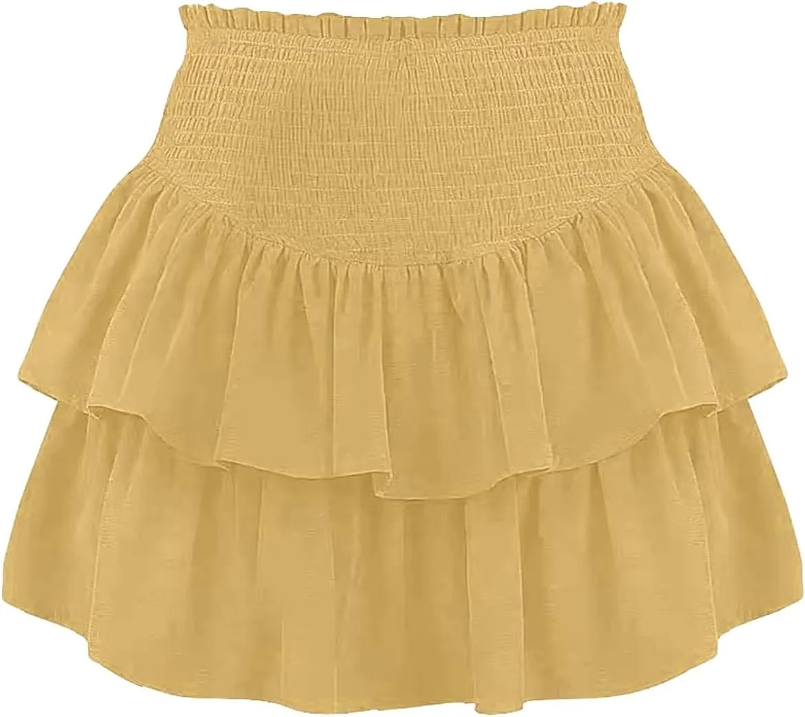 Mini Skirt for Women Fashion Stylish Ruffle Hem High Waist Tummy Control Trendy Y2K Hot Skirts for Summer Clubwear