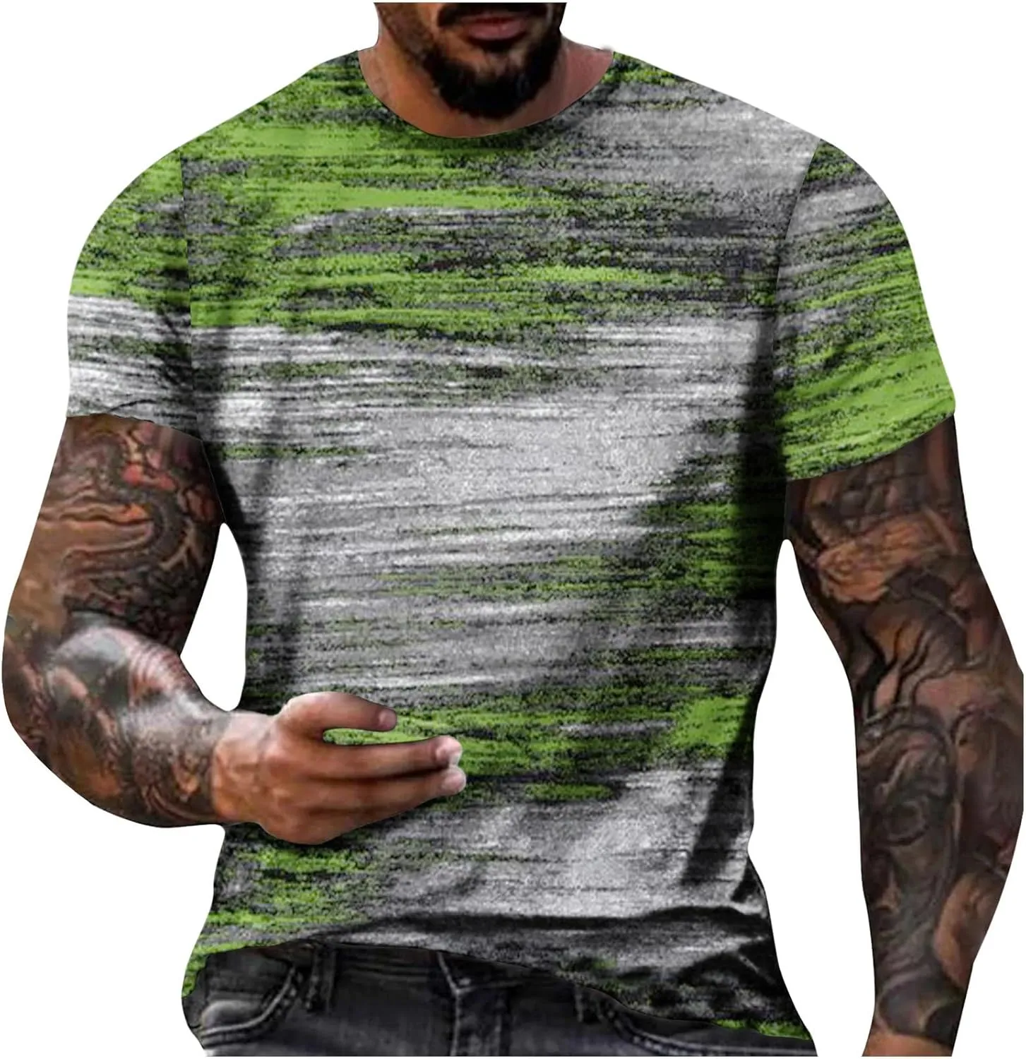 Muscularfit Mens Shirts Short Sleeve Casual Crewneck Pullover Tops Summer Print Gym Workout Tee Tops Fashion Outfits 2024