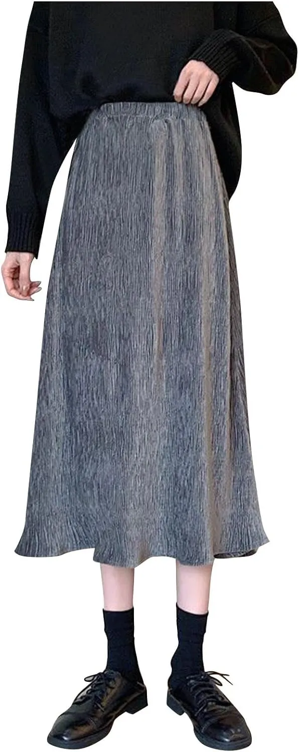 Oplxuo Long Skirts for Women Elastic High Waisted Skirt Solid Color Summer Vacation Casual Maxi Skirts