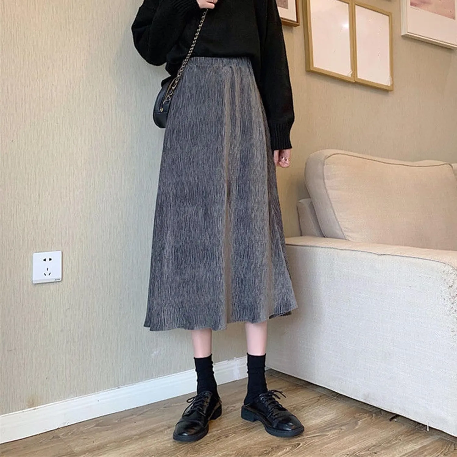 Oplxuo Long Skirts for Women Elastic High Waisted Skirt Solid Color Summer Vacation Casual Maxi Skirts