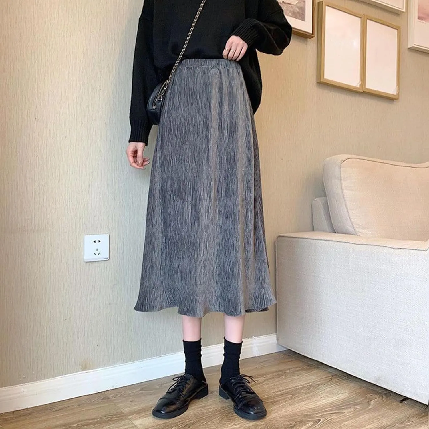 Oplxuo Long Skirts for Women Elastic High Waisted Skirt Solid Color Summer Vacation Casual Maxi Skirts