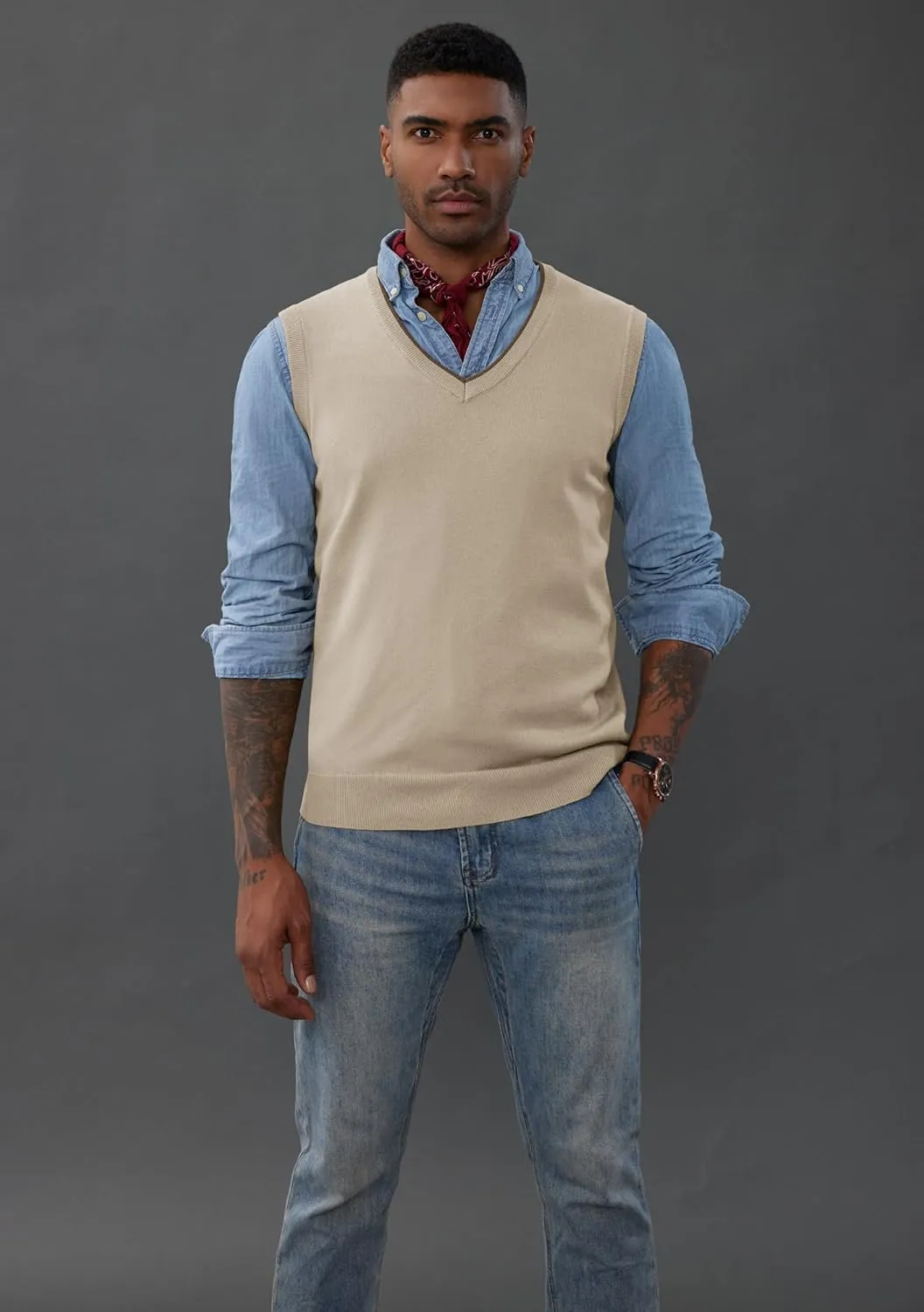 PJ PAUL JONES Mens Sweater Vest Wool Blended Knitted Vest Sweaters V-Neck Sleeveless Pullover Vests