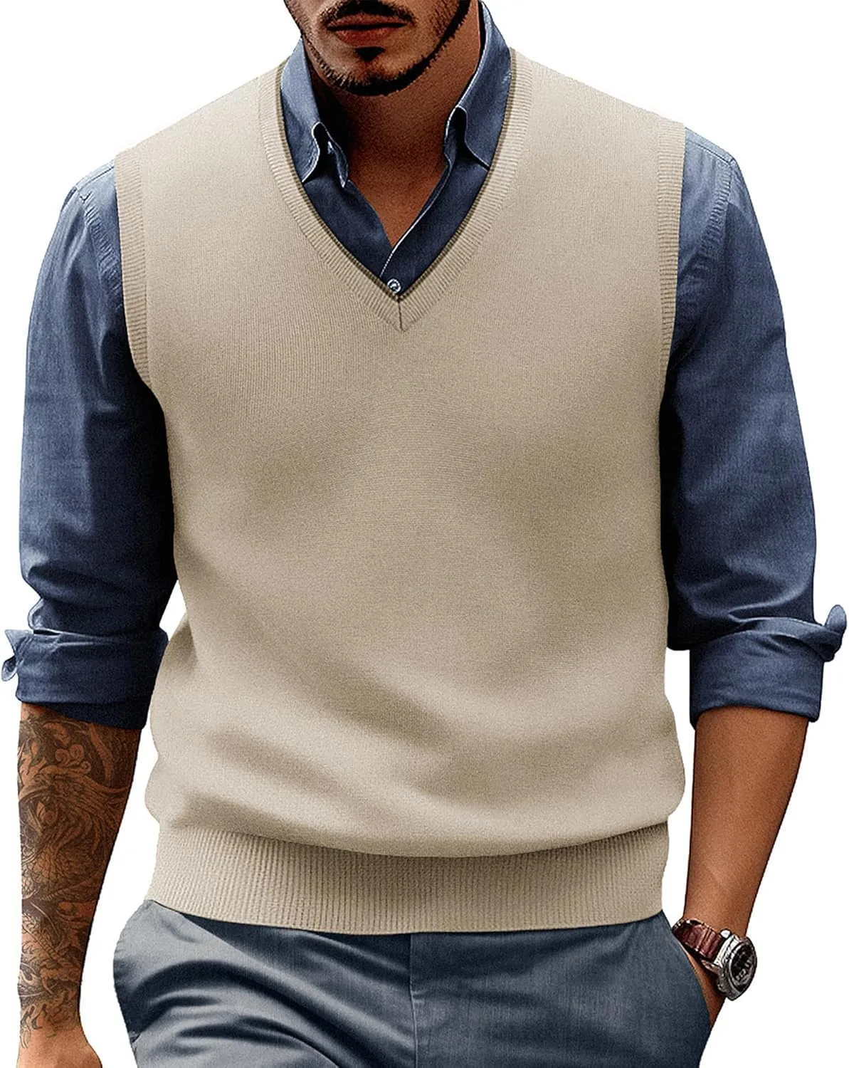 PJ PAUL JONES Mens Sweater Vest Wool Blended Knitted Vest Sweaters V-Neck Sleeveless Pullover Vests