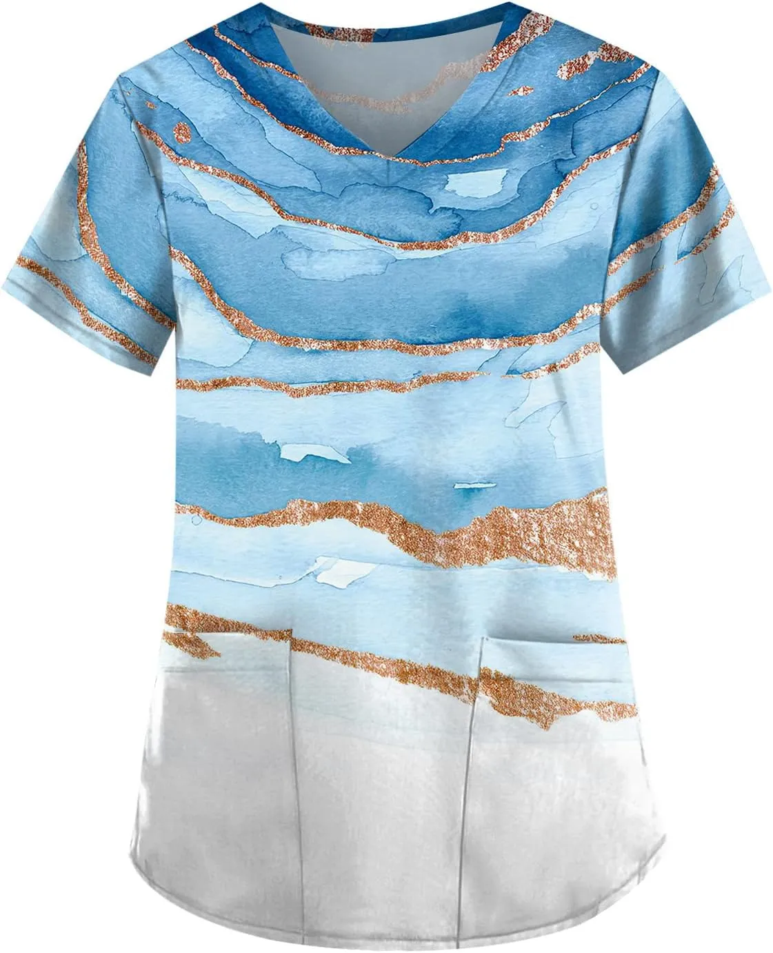 Segaven Womens Scrub Tops Trendy Print V Neck Nursing Tops Casual Short Sleeve Working Uniform With Pockets