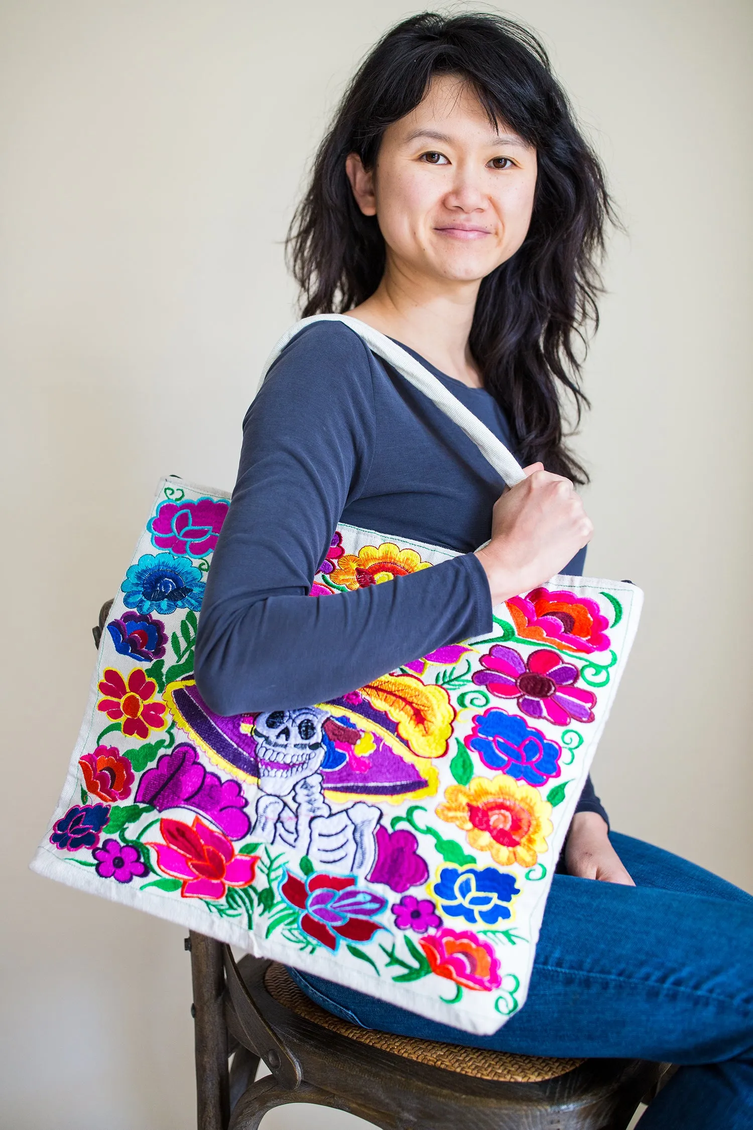Skeleton Embroidered Tote Bag