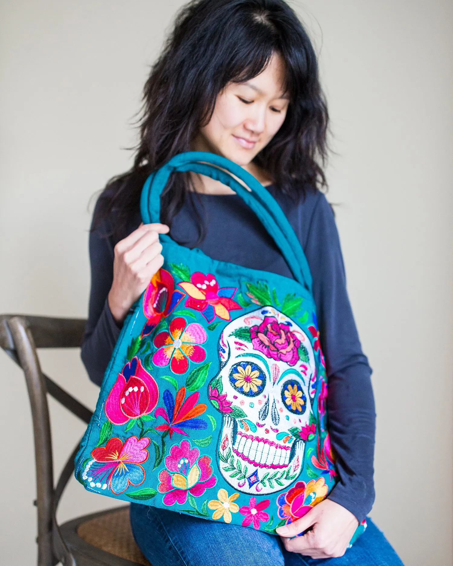 Skeleton Embroidered Tote Bag