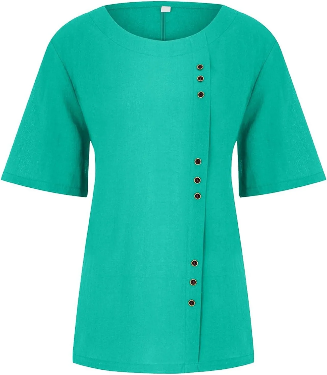 Summer Going Out Tops for Women 2025 Short Sleeve Crewneck Lined Casual Shirts Plus Size Button Down Solid Blouses