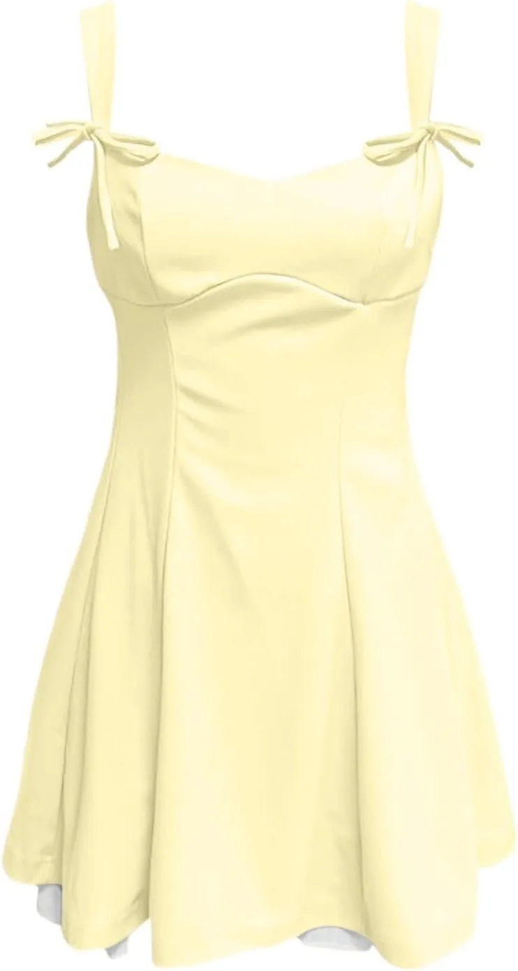 Sundresses for Teen Girls Comfy Summer Backless Adjustable Spaghetti Straps A Line Linen Mini Dress Homecoming Sun Dress
