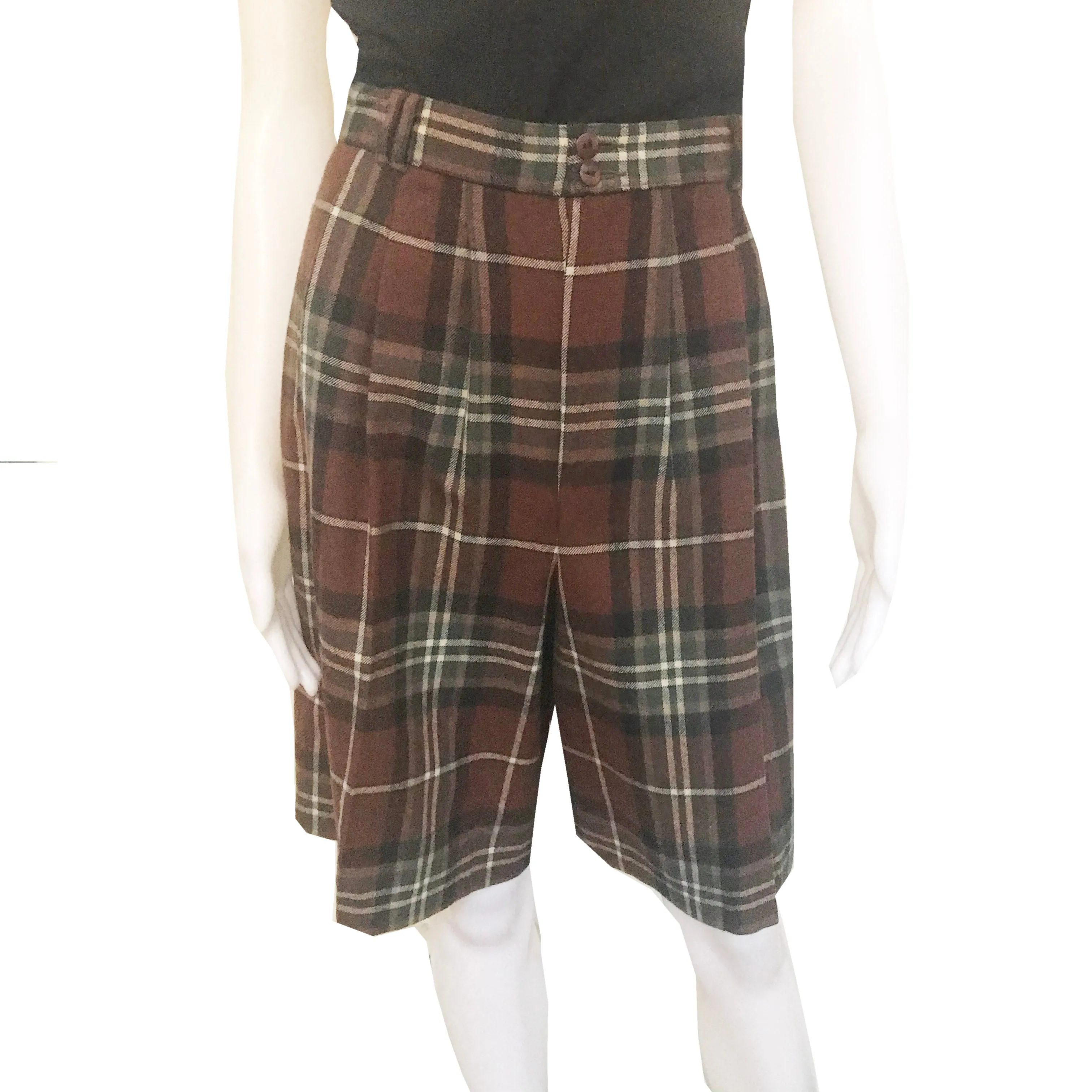 Vintage 1980s J. London Plaid Wool Bermuda Shorts