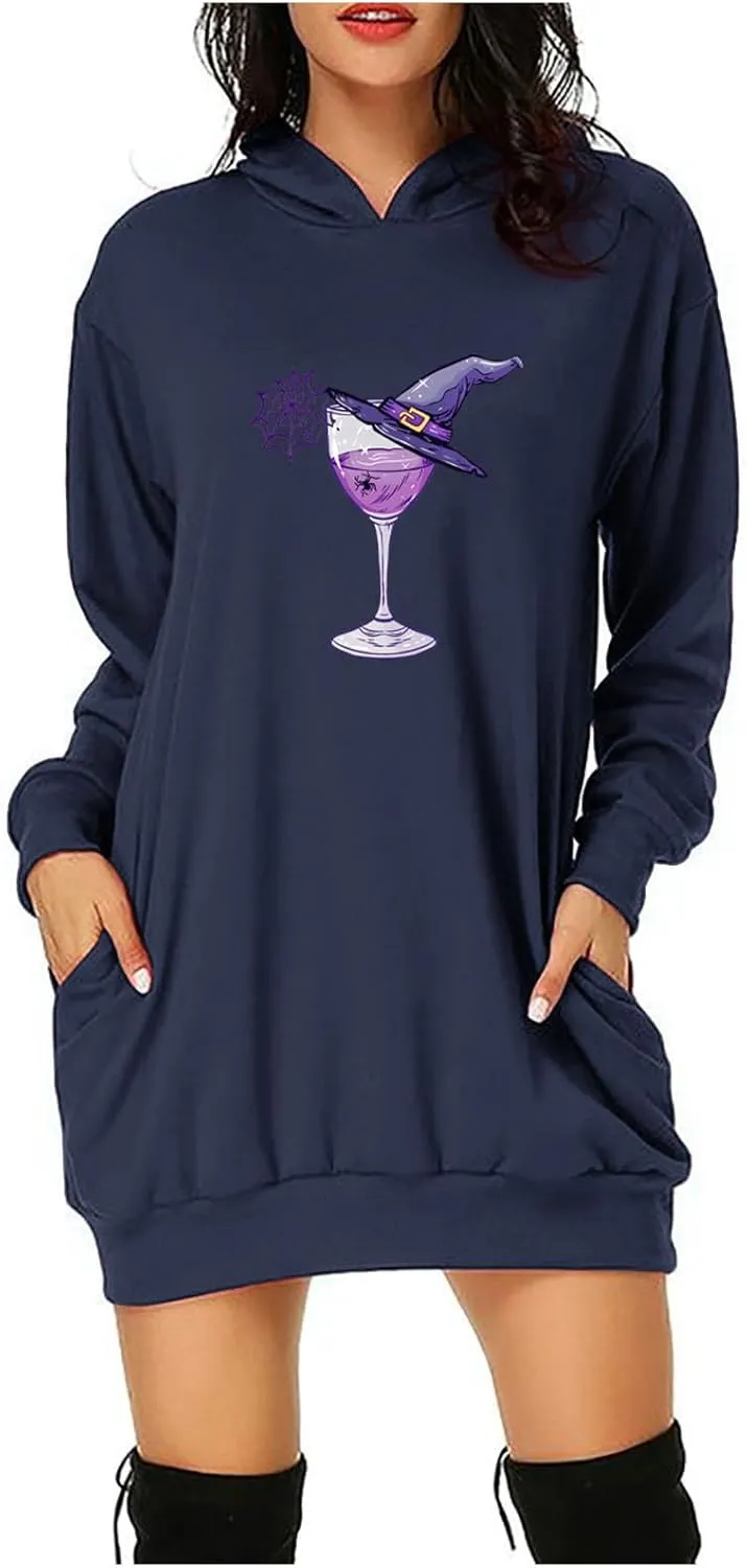 Women Oversized Hoodie Dress Pullover Winter Kangaroo Pocket Sweatshirt Fall Tops Casual